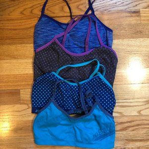GIRLS JOE BOXER LOT OF 4 GREY BLUE PURPLE SPORTS BRAS OS